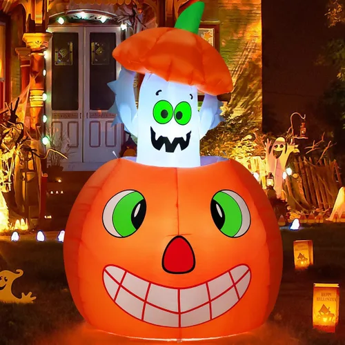 Miniatura 2 de COMIN Inflables de Halloween de 5 pies con fantasmas animados de calabaza para exteriores, decoración de patio inflable con LED integrados