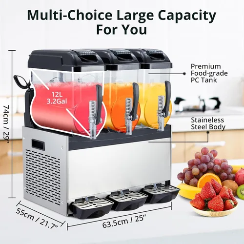 Miniatura 5 de GarveeTech Máquina comercial granizada, 12 L* 3/9.6 gal Slushy Machine, 860W profesional Cocktail Margarita Frozen Drink Maker con modo de limpieza