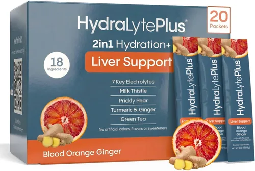 Hydralyte Plus - Paquetes de hidratación para el hígado, 7 electrolitos con cardo mariano, cúrcuma y jengibre, paquetes de electrolitos líquidos