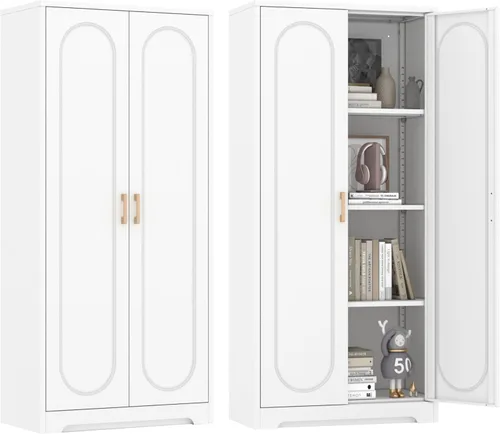 Miniatura 14 de Armario de almacenamiento de metal negro con puerta, armario de despensa de cocina con 3 estantes ajustables, armarios de almacenamiento de 60