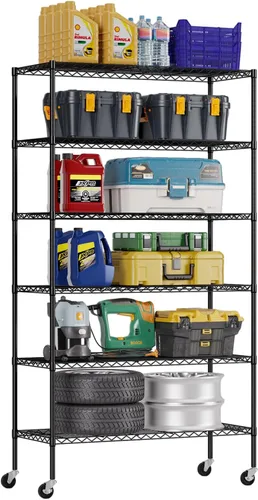Miniatura 30 de FDW - Estantería metálica : 6 estantes de alambre de acero resistente ajustables, con ruedas, 48 pulgadas (L) x 18 pulgadas (An) x 76 pulgadas (A)