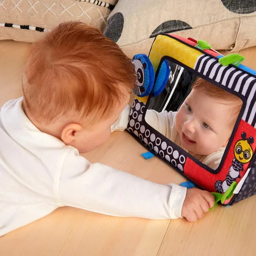 Miniatura 2 de Baby Einstein Flip para Arte Espejo de Actividad de Piso de Alto Contraste con Tarjetas para Llevar, Juego de Tiempo de Barriga, Recién Nacido+