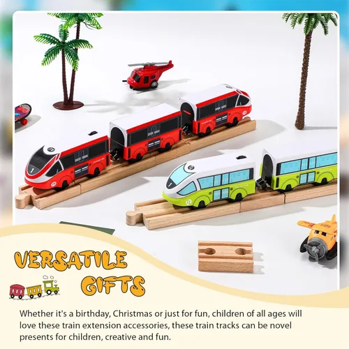 Miniatura 6 de Liliful Paquete de 8 paquetes de expansión de pistas de tren de madera compatibles con la mayoría de las pistas de tren (2 tamaños, rectas mixtas)