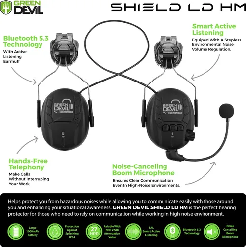 Miniatura 2 de GREEN DEVIL Orejeras de protección auditiva Bluetooth para casco de seguridad, accesorio montado en casco duro