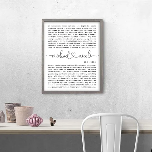 Miniatura 7 de Letras de canciones personalizadas para pared, regalo de boda de aniversario personalizado para parejas, póster de letras de boda, regalo de primera