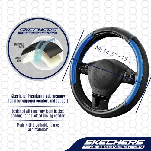 Miniatura 4 de Skechers Funda para Volante Air-Cooled, Funda para Volante de Automóvil de Cuero de Malla Air-Cooled, Ajuste Universal 14" 1/2-15", Protector