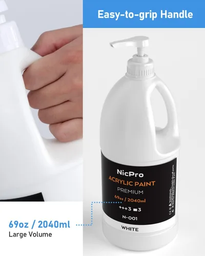 Miniatura 5 de Nicpro Juego de pintura acrílica blanca grande (69 onzas, 69.0 fl oz), suministros de pintura artística no tóxicos para múltiples superficies, Blanco