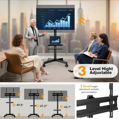 Miniatura 2 de Hemudu - Soporte de TV móvil para televisores de pantalla plana LCD LED de 23 a 60 pulgadas, carrito de TV con capacidad de hasta 77 libras, soporte