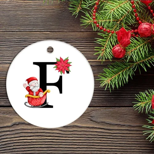Miniatura 2 de Letras inglesas F Santa Claus con inicial, adorno de Navidad con diseño de bola de Navidad 2022, adorno de cerámica de 3 pulgadas, adornos colgantes