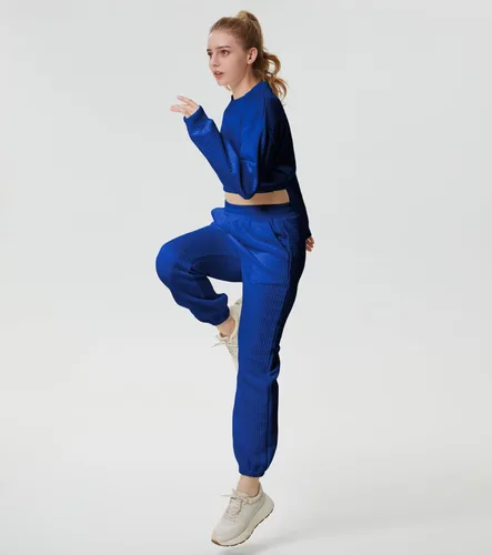 Miniatura 4 de Conjunto deportivo para mujer, sudadera acolchada y pantalones deportivos con bolsillos, 2 piezas, Azul