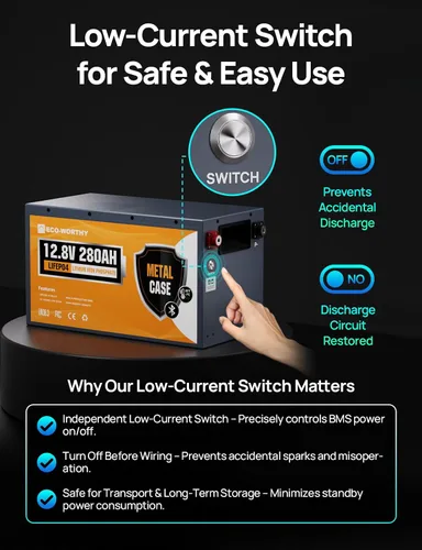 Miniatura 3 de ECO-WORTHY LiFePO4 carcasa metálica de 12 V 280 Ah batería de litio con Bluetooth, protección a baja temperatura, BMS de 200 A integrado, 3584 Wh