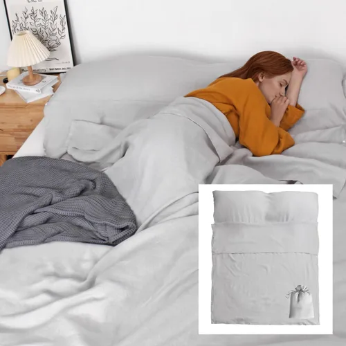 S VICTORY SYMBOL Sábana de cama portátil 100% lino, forro de saco de dormir para hotel y viajes, saco de dormir para adultos, ultra ligero con Gris