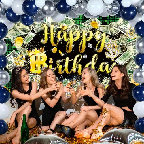 Miniatura 3 de Fondo de cumpleaños de 5 x 3 pies para fiesta de dinero, fondo de billetes de dólar, telón de fondo de hip hop, para niños, niñas y hombres