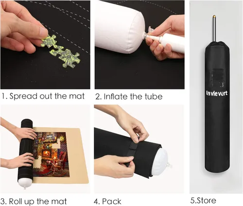 Miniatura 4 de LAVIEVERT Tapete enrollable para rompecabezas de neopreno de doble cara, protector de tablero de rompecabezas portátil con línea auxiliar y bolsa