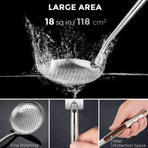 Miniatura 5 de Yosukata Espátula de Wok de 17" y Cuchara Coladora con Cucharón - Juego de 3 Utensilios de Cocina de Acero Inoxidable - Juego de Utensilios