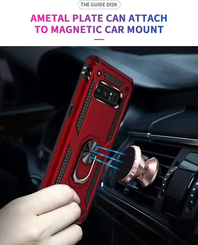 Miniatura 4 de Funda de grado militar para Samsung Galaxy Note 8, soporte de anillo giratorio de metal 360, soporte de soporte magnético integrado para montaje