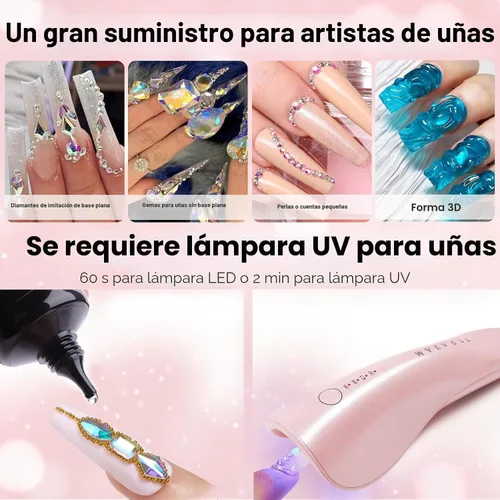 Miniatura 8 de Makartt Pegamento en gel para strass de uñas - 60ML Pegamento en gel súper fuerte para strass, decoraciones de encanto de arte 3D, gemas brillantes