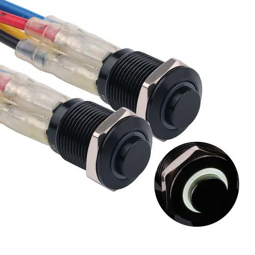 Miniatura 8 de 2 interruptores de botón de metal con pestillo de 0.472 pulgadas, cabeza elevada de 12 V-24 V, 4 pines de encendido y apagado, 1 no, carcasa negra