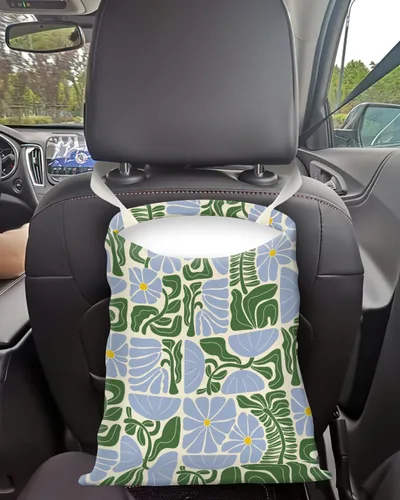 Miniatura 2 de Basurero para automóvil, bolsa de basura para colgar en el respaldo del asiento, bonita bolsa de basura de lona, papelera esencial para automóvil