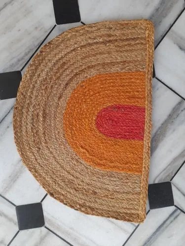 Jaipur Art & Rugs - Tapete para puerta delantera de yute natural hecho a mano indio, tapete medio redondo, 30 x 50 pulgadas, tapetes para puerta al