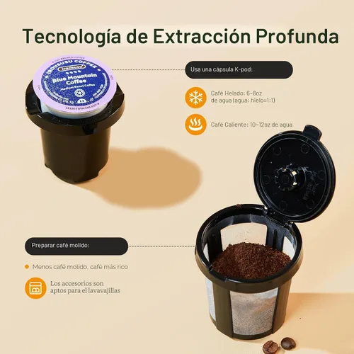 Miniatura 7 de Tastyle Mini Cafetera de Café Caliente y Frío de Una Sola Porción, para Cápsulas K y Café Molido, Tamaños de Preparación de 6 a 14 Oz, con Libro