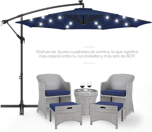 Miniatura 2 de Best Choice Products Sombrilla de Patio de Mercado Colgante con Compensación LED Solar de 10 Pies para Patio Trasero, Piscina, Césped y Jardín