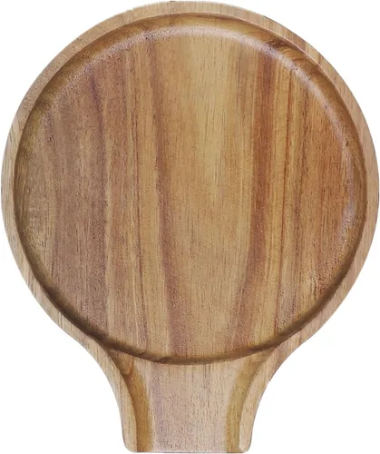 LBEMEY Soporte para cucharas de madera de acacia para estufa, soporte redondo liso para cuchara de madera para encimera de cocina con pies de Marrón