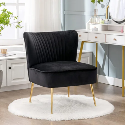 Miniatura 2 de WO Home Furniture - Silla decorativa de terciopelo copetudo de 25 pulgadas de ancho con patas de metal dorado resistentes a la corrosión, asiento