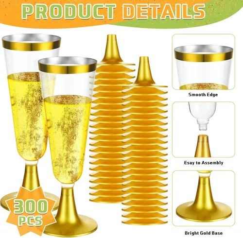 Miniatura 3 de Rtteri 300 copas de champán de plástico desechables de 4.5 onzas, copas de vino de champán de plástico para brindis de boda, compromiso, cumpleaños