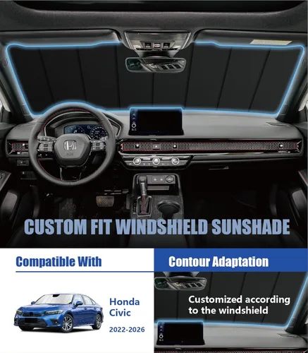 Miniatura 2 de Parasol para parabrisas para Honda Civic 2022-2026, funda para parabrisas de ajuste personalizado, mantiene fresco, protege el salpicadero, Plateado