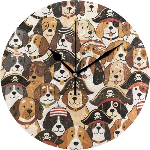 Retro Cartoon Pirates Dog 10 Inch Round Kids Room Wall Clock Silent Hanging for Office Bedroom Bedroom reloj de pared para cuarto