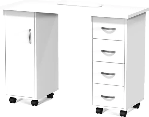 Miniatura 9 de OmySalon Mesa de Manicura con Gabinete, Cajones, Ruedas y Reposamuñecas, Estación de Trabajo de Madera para Salón de Spa y Belleza, Equipo de Arte