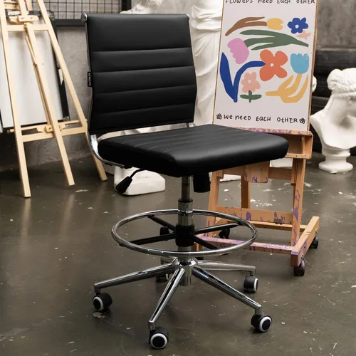 Miniatura 4 de Okeysen - Silla de dibujo sin brazos, silla de oficina ergonómica de cuero de 400 libras con anillo de pie ajustable, moderna silla de escritorio
