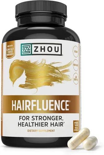 Zhou Hairfluence - Suplemento vegano de biotina para el crecimiento del cabello para hombres y mujeres, suplemento para el crecimiento del cabello