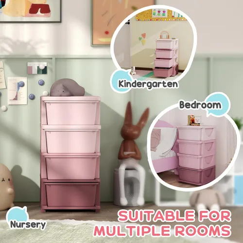 Miniatura 5 de Qaba Unidad de almacenamiento de 4 niveles para niños, organizadores de juguetes y almacenamiento con 4 cajones para dormitorio de niños, guardería