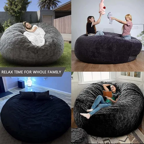 Miniatura 6 de DIOB Funda redonda para silla de puf, para adultos, adolescentes (relleno no incluido), silla de sofá gigante suave, cómoda silla de descanso