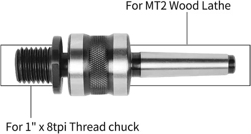 Miniatura 4 de Adaptador de mandril de contrapunto vivo para carpintería a rosca de 1 "x 8tpi con montaje cónico Morse #2