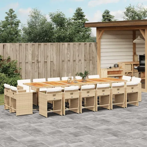 Miniatura 12 de 17-Piece Brown Poly Rattan Patio Dining Set with Cream White Cushions, Foldable Chairs and Tempered Glass Table for Outdoor Garden Backyard Patio