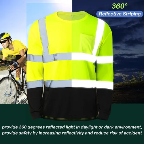 Miniatura 2 de Zhanmai 6 Pack Long Sleeve Safety Shirt High Visibility Reflective Class 3 Hi Vis Construction Safety Shirt with Pocket Amarillo