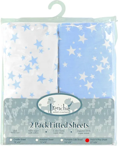 Miniatura 14 de Frenchie Mini Couture Sábanas bajeras para cuna, 100% algodón, se adaptan a colchones de niños pequeños, estrellas azules, 28 x 52 pulgadas, paquete
