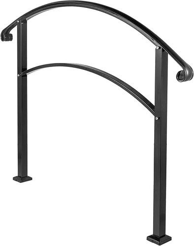 Miniatura 9 de Happybuy Pasamanos para escalones al aire libre, barandilla de escalera para exteriores de 1 o 3 escalones, pasamanos de hierro forjado negro