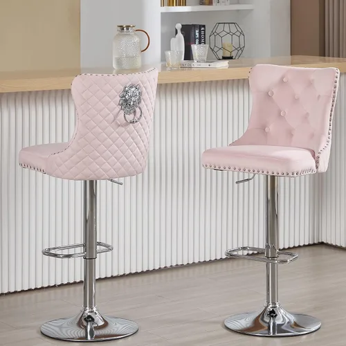 Miniatura 30 de Taburetes de bar negros juego de 2 sillas de cocina giratorias de terciopelo con respaldo alto acolchado, taburetes dorados modernos tapizados