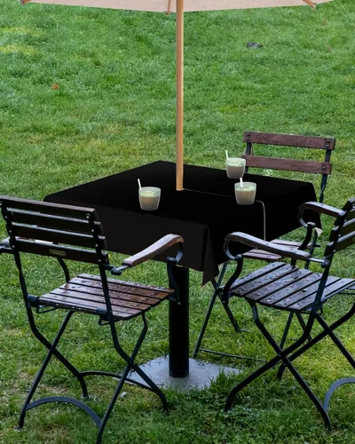 Miniatura 4 de QueenKer Mantel para exteriores con agujero para paraguas, mesas cuadradas negras de color sólido, colección de mesa impermeable para patio, jardín