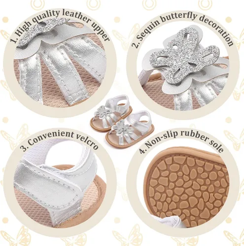 Miniatura 4 de Oamico Sandalias para bebé niña, suela de goma antideslizante suave, sandalias casuales de playa para recién nacidos, con lazo, zapatos de verano