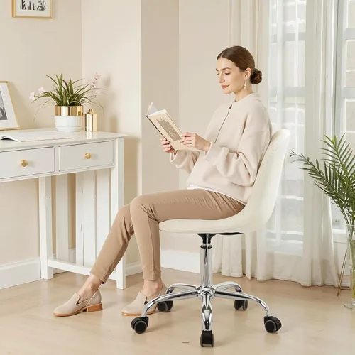 Miniatura 8 de VECELO Silla de escritorio para oficina en casa sin brazos, altura ajustable, de piel sintética PU, giratoria 360 grados con ruedas, elegante