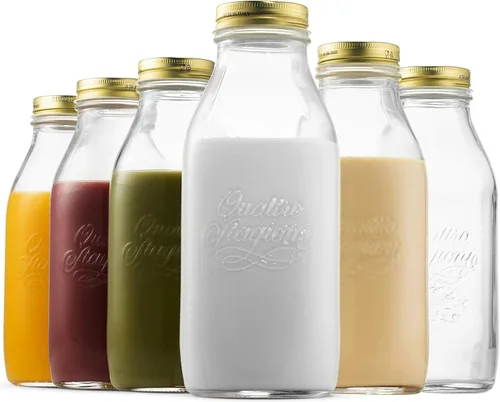 Bormioli Rocco Quattro Stagioni - Botella de leche de vidrio de 33.75 onzas / 1 litro con tapa hermética, ideal para botella de preparación de