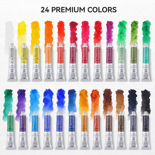 Miniatura 2 de LIGHTWISH Juego de tubos de pintura de acuarela profesional grado artista, 0.3 fl oz, 24 colores vivos, pintura de colores de agua no tóxica prémium