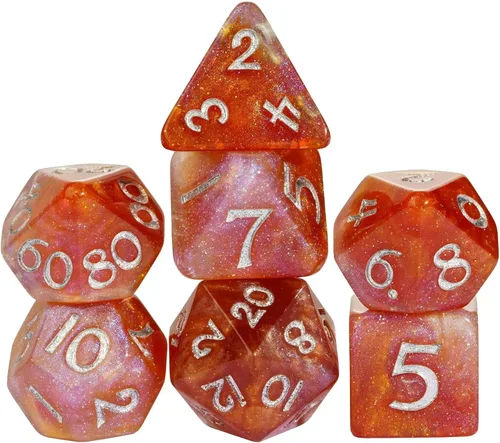 Miniatura 28 de Juego de dados de resina para DND, juego de 7 dados poliédricos negros D&D rellenos con papel de colores brillantes para juegos de rol