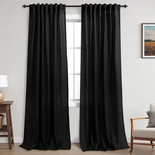 Miniatura 70 de KOUFALL Cortinas de lino azul marino de 84 pulgadas de largo, cortinas transparentes azul oscuro para sala de estar y dormitorio, medianoche