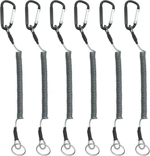 Llavero elástico en espiral retráctil con resorte helicoidal, cordón elástico antipérdida con mosquetón, color negro (4 pulgadas, 6 unidades), Negro